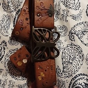 Lucky Brand Hand Painted Butterfly Buckle Belt Size 30